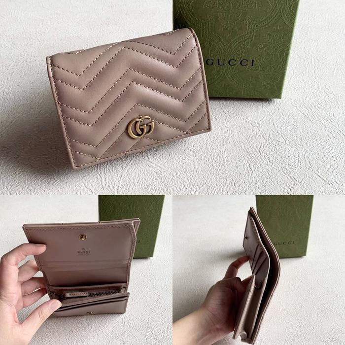 ORIGINAL - GG GUCCI MARMONT BIFOLD COMPACT WALLET DOMPET NUDE BEIGE
