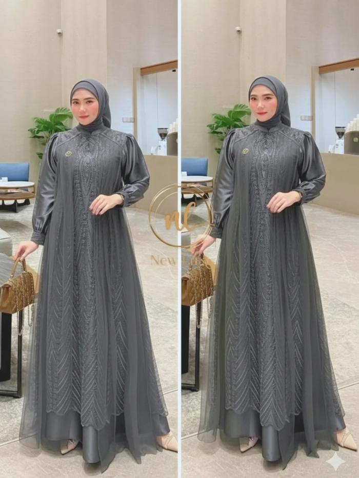 LestariFashion26 Leya Dress Gamis Brukat Bahan Velvet Mix Brukat Plus Tille Dress Brukat Kondangan