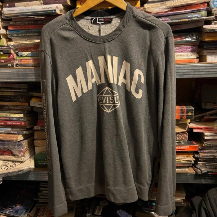 ORIGINAL SWEATER EVISU JEANS JAPAN BRAND DARK GRAY GREY ABU-ABU ABU SIZE L