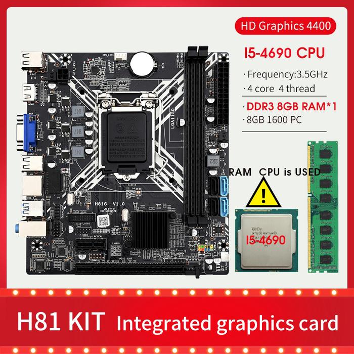 H81 Motherboard KIT LGA 1150 with core I5 4690 Processor DDR3 8GB