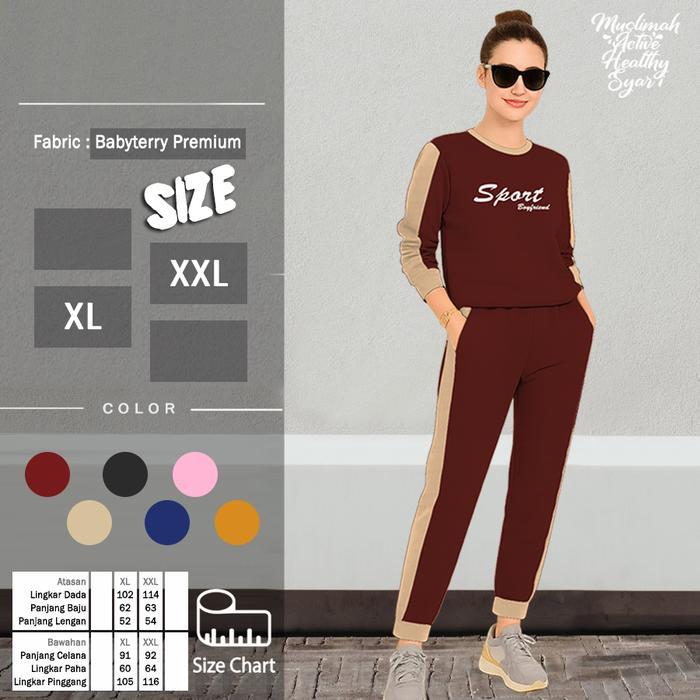 SPORT BF SET - Setelan Kaos Celana Training Olahraga Wanita Jumbo Big Size XL XXL dengan Logo Bordir