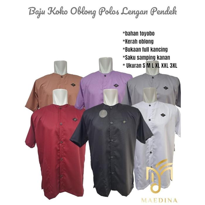 Maedina Baju Koko Polos Kerah Oblong Lengan Pendek Toyobo Muslim Pria Dewasa