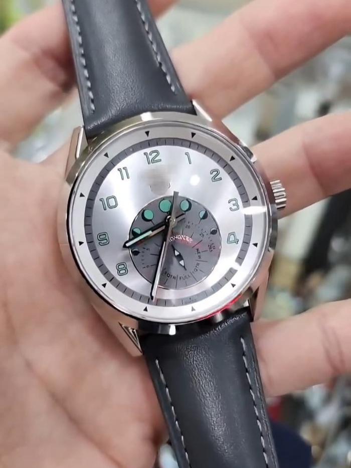 Jam tangan Luxury Pria Carrera Astronomer Automatic 40mm polished steel case more colours dial, leat