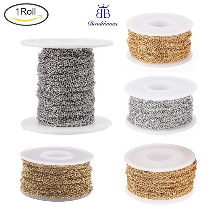 1 Roll Rantai Kabel Bahan Stainless Steel 304 Ukuran 2.5x2 X 0.5mm