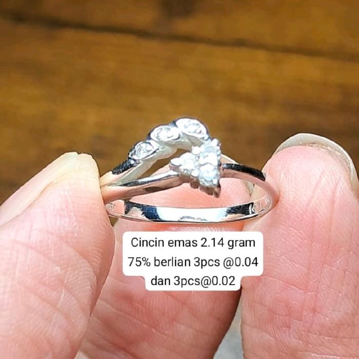 Cincin emas 2.14 gram 75% berlian 3pcs 0.04 dan 3pcs 0.02