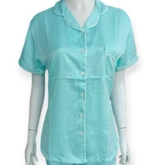 Piyama Atasan Baju Tidur NEVADA08 Wanita Satin Shortset Sky 100% Polyester Size S M L Panjang Celana