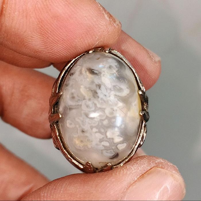 cincin batu akik klanceng putihi. batu kalimantan.