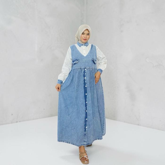 Gamis Rompi Jeans Desain Menarik Cocok Untuk Wanita Muslimah