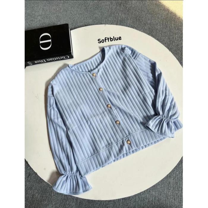 E✉IU CARDIGAN CROP TOP HORNET KANCING LENGAN PANJANG KERUT BALON WANITA KNIT KARDIGAN R㊚NC