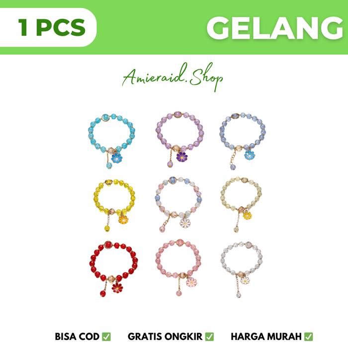 AM VZ574 Crystal Flower Tassel Bracelet Girl Gelang Manik Daisy Rumbai Bunga Kristal Wanita