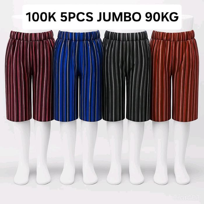 (100K ISI 5 PCS JUMBO)CELANA KULOT PENDEK 7/8 SUPERJUMBO MOTIP SALUR BESAR BIGSIZE BAHAN ELASTIS CEL
