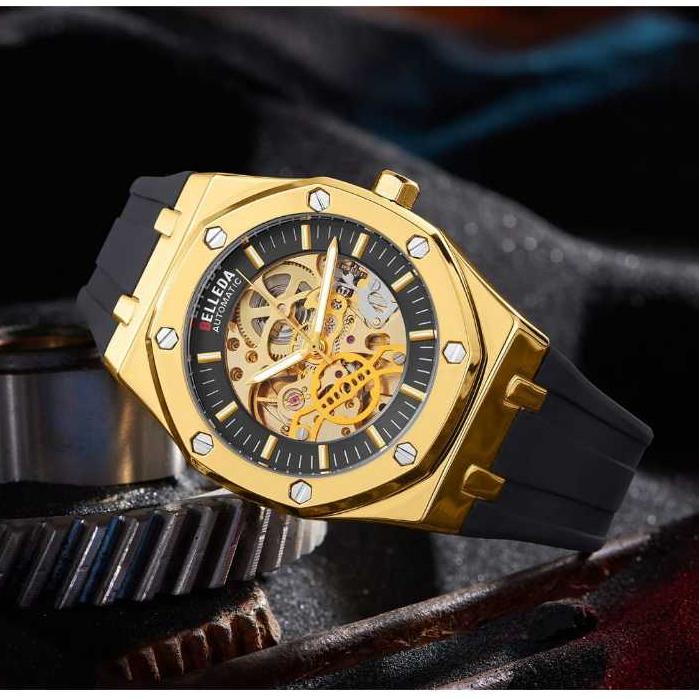 【NEW】 JAM TANGAN PRIA BELLEDA 9532 AUTOMATIC RUBBER – , ANTI AIR 30M, GARANSI RESMI
