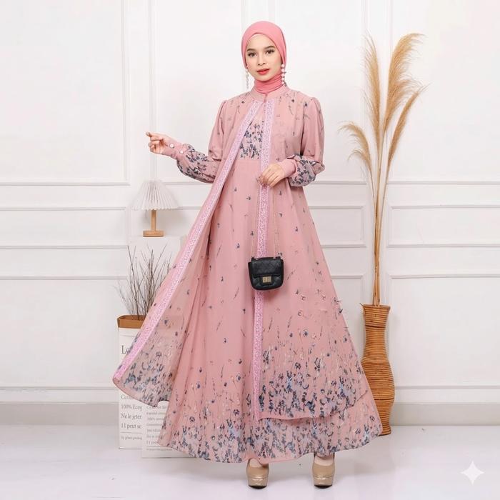 Delisha 2 - Arrumi Dress / Gamis Coksu Ceruty Baby Doll Premium Berfuring Mewah Busui