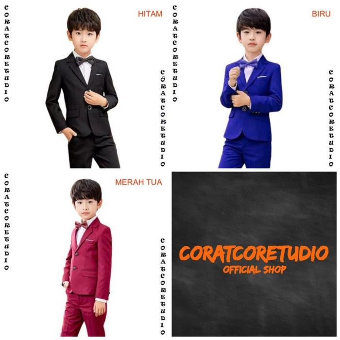CORATCORETUDIO Blazer Cowok Jas Pria Anak HITAM BLACK BIRU NAVY BLUE MERAH MAROON RED LIS PUTIH Katu