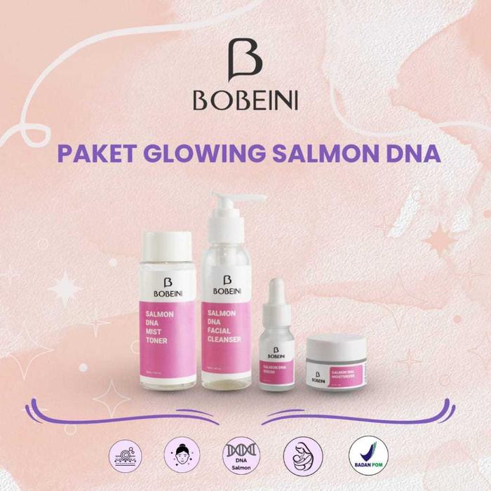 Bobeini Paket Glowing Salmon DNA [ Facewash + Toner + Moisturizer (Day & NIght) + Serum) / Paket Bri