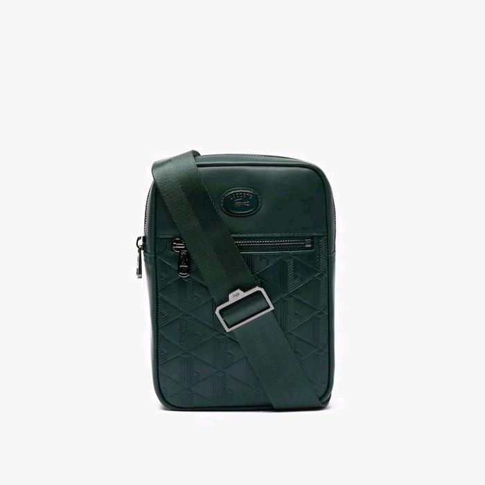 Lacoste Men's Leather Monogram Vertical Satchel Original Tas Selempang Pria - Green