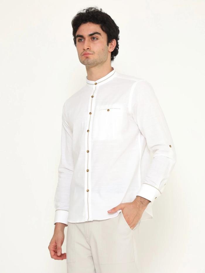 KENT&CREW KEMEJA KOKO LENGAN PANJANG PUTIH KATUN PREMIUM CASUAL PRIA - C-ECEA03-A1