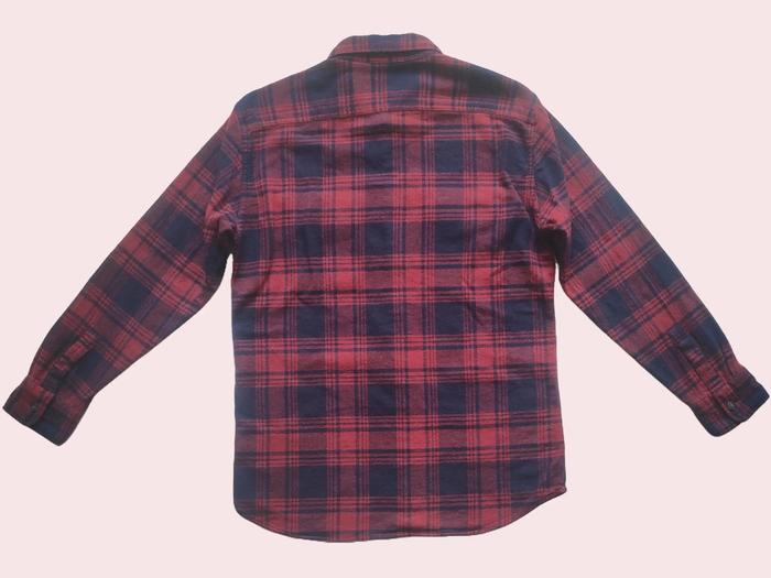 UNIQLO Flannel Red Navy Checked Shirt Long Sleeve Kemeja Flanel Motif Kotak-kotak
