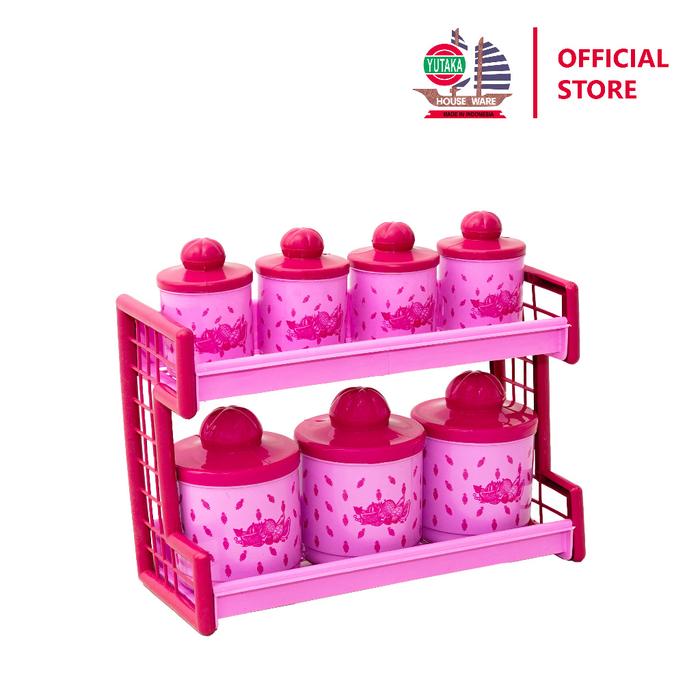 YUTAKA INOVA Kitchen Set Tempat Bumbu Rak 2 Tingkat – Isi 7 Toples + Sendok, Estetik & Fungsional /