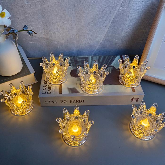 Terlaris, 6 Buah Lentera Lilin LED Tanpa Api Transparan Ornamen Meja
