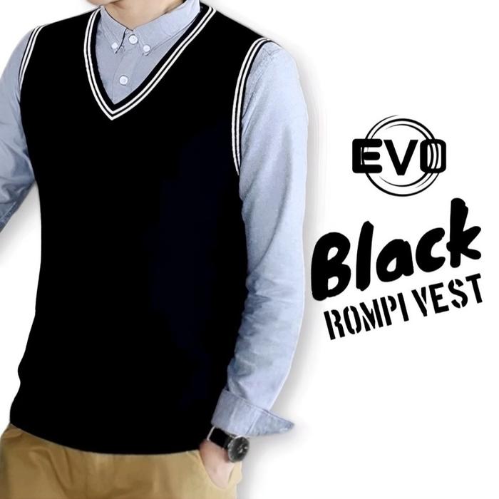 EVO | Vest Knit School Premium | Rompi rajut strip polos pria korean style Casual Tebal