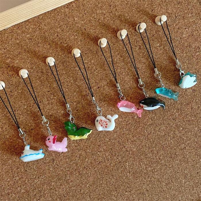 Aesthetic Sea Creature Fish Phone Chain Blue Shark Sea Hare Phone Lanyard Handmade Black Whale Jelly