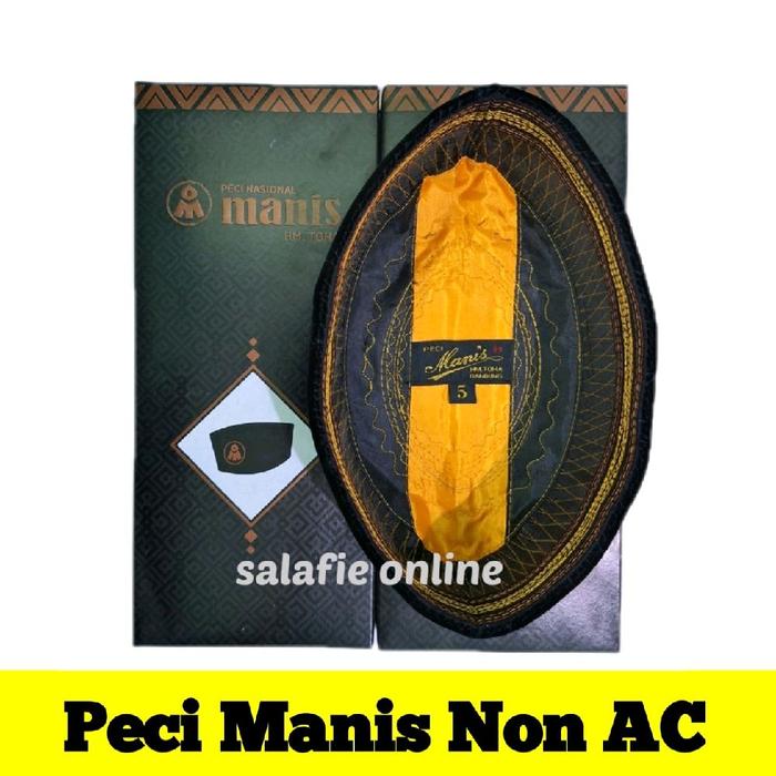 Peci Manis Motif SM Non Ac Kopiah Songkok Hitam Polos Plat Kuning Tanpa Kertas Muslim Dewasa