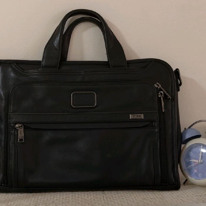 TUMI Alpha Slim Deluxe Portfolio Briefcase Leather Black Second Original - Tas Kerja Pria Premium