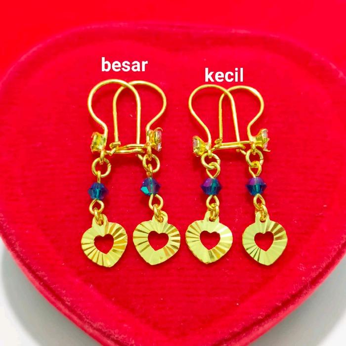 ANTING KAIT LOVE MATA BIRU PERAK 925 ASLI LAPIS MAS