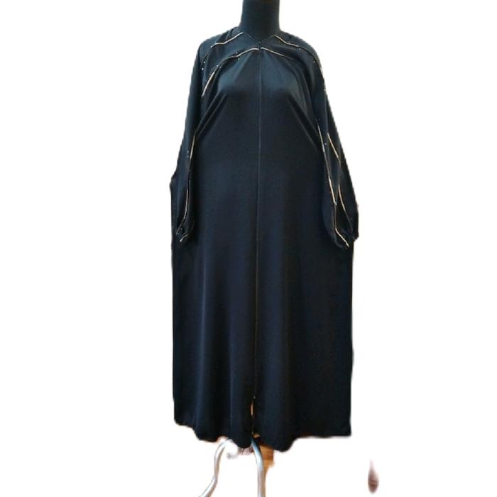 Abaya List Emas Dada - Busana Muslim Wanita - Arab, Gamis, Dewasa, Dress, Basic, Maxi, Hitam, Turki
