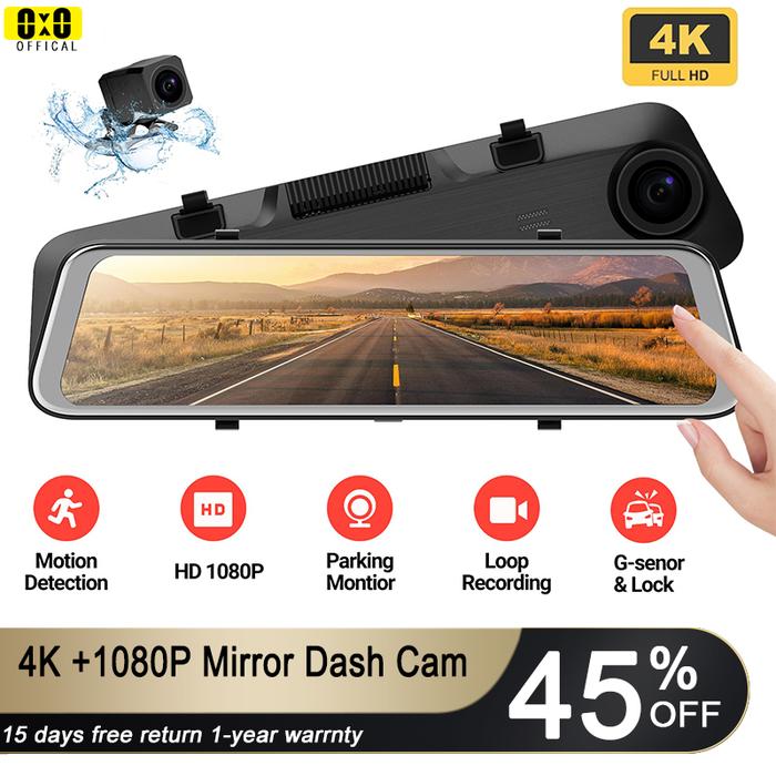 4K Mirror DVR  Rear View Mirror Dash Cam 2160P with 1080P Dual Rear