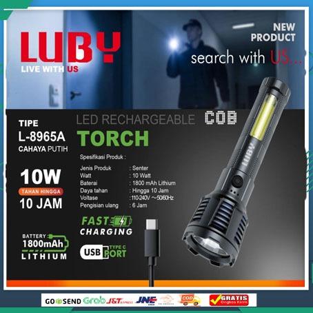 senter tangan zoom in-out luby L-8965A 10 watt dan L 8966A 15 watt baterai 1800 mAh dan 2400 mAh fas