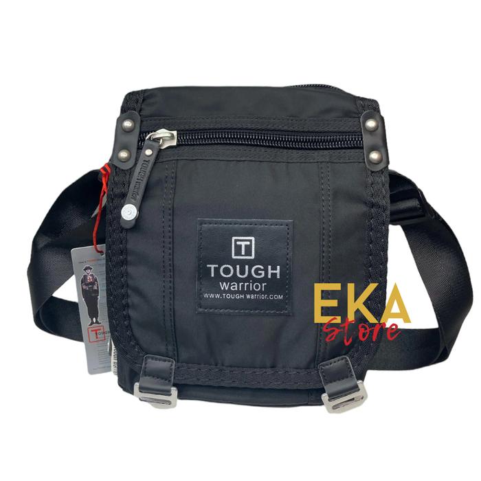Tas Selempang Pria Tough Warrior 6107 Cowok Slingbag Waistbag Sabuk Nilon Polos Gaya Korea