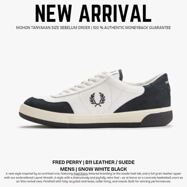 Fred Perry B11 Leather/Suede Pria Sepatu Retro dengan Desain Laurel Wreath dan Bahan Kulit Full Grai