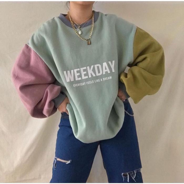 YULIA STORE WEEKDAY SWEATER WANITA OVERSIZE | CREWNECK MURAH KEKINIAN