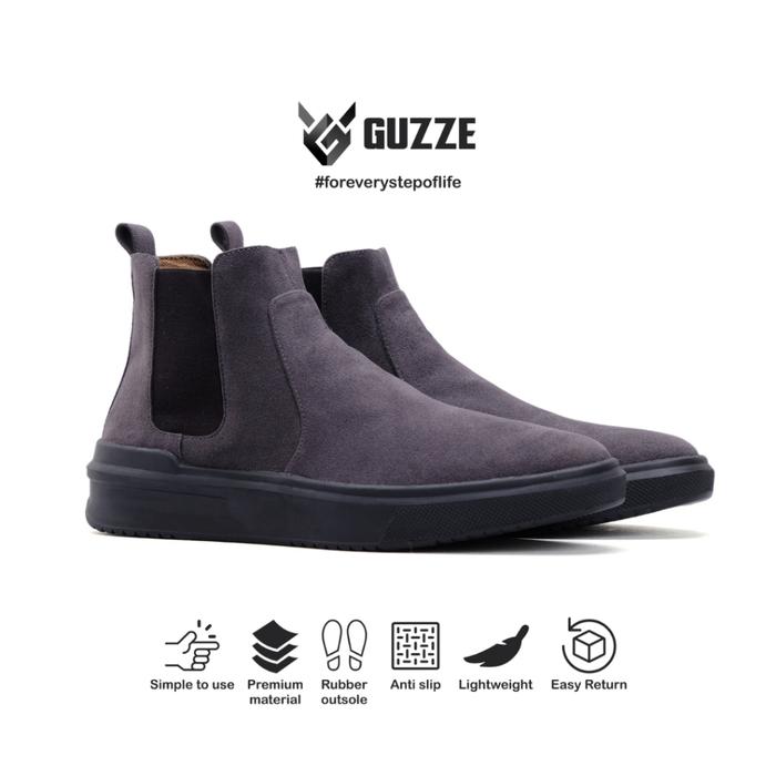 Sepatu Chelsea Boots Suede Pria Casual Guzze Axton Dark Grey