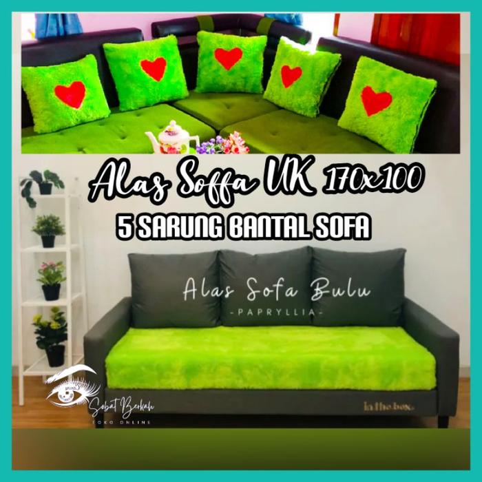 Paket Hemat Alas Sarung Sofa + 5 Sarung Bantal Sofa Alas Sofa Tamu Bulu Rasfur Ukuran 170X100 Cm Dan