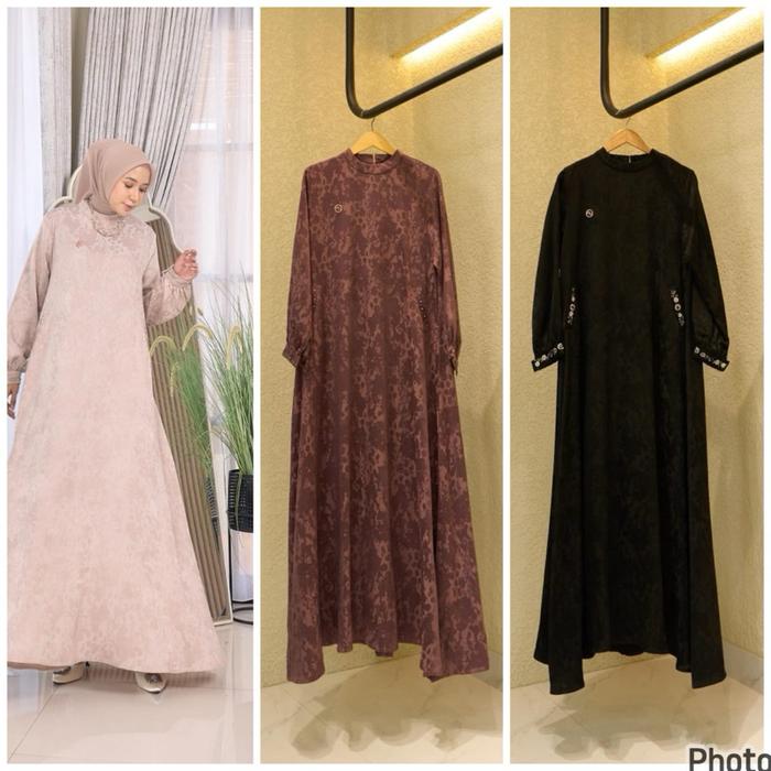 VANIA Dress MAREVI Motif Embos Bunga Gamis Muslim Wanita Dewasa Remaja Kondangan Pesta Maxi Mewah Sy