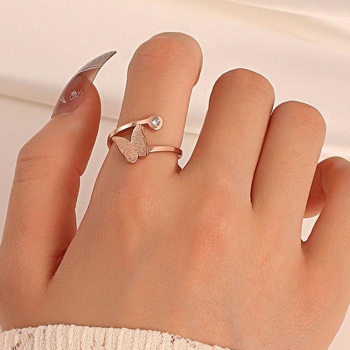 C110-BF Cincin TITANIUM Wanita Butterfly Simple Perhiasan Aksesoris Fashion