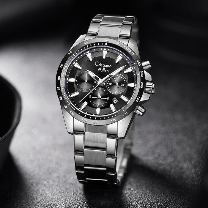 Buy 1 Get 1 !!! Cristianoaillenjamtanganpriaanalog8891Rantaistainlesssteelchronographkacasapphirewat