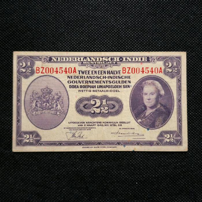(Nyaris Radar) Uang Kuno 2.5 Gulden/Rupiah NICA Tahun 1943 Wilhelmina - BZ 004540 A