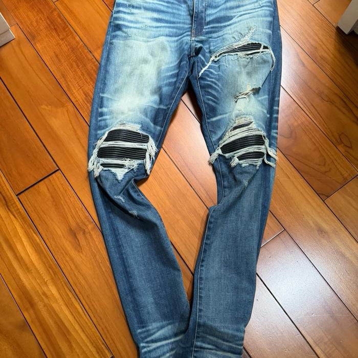 Amiri Skinny Ripped Leather Jeans