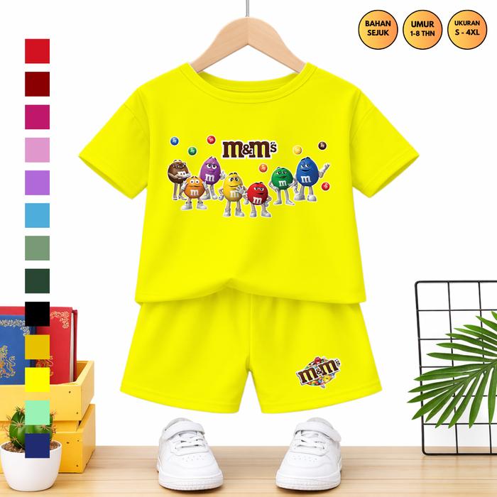 Setelan VIRAL anak Unisex Lengan pendek COKLAT MnMs umur 1-8 tahun bisa untuk cewek dan cowok