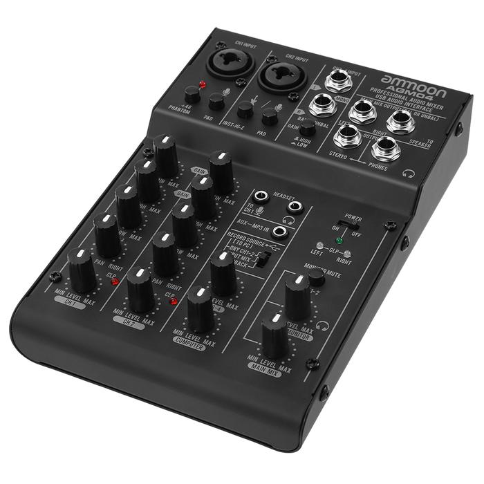 Ammoon AGM04 Konsol Pencampur Mini 4 Saluran Mixer Audio Digital