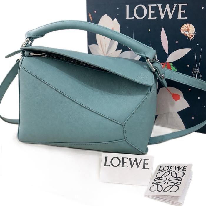 LOEWE Small Puzzle Aquamarine Calfskin