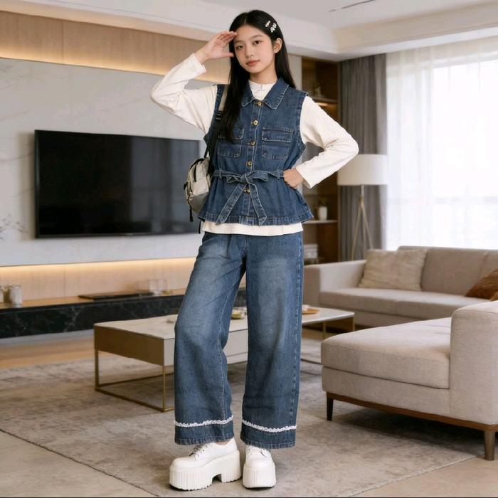 MY-006 SETELAN BAJU PANJANG 3IN1 ANAK PEREMPUAN IMPORT USIA 8-15 TAHUN SETELAN BAJU ATASAN LENGAN PA