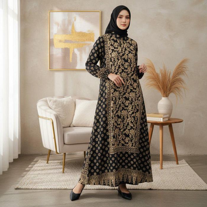 Sallaco Dress RATIH  / Gamis Maxi Longdress Muslim Batik Doby / Baju Pesta Kondangan / Fashion Musli