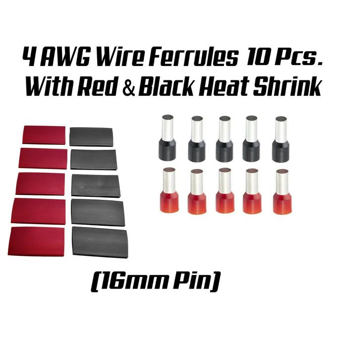 10pcs Tube Terminal +10pcs Heat Shrinkable Tube Φ10mm Length 40mm 4 AWG (16mm Pin) Insulated Wire Fe