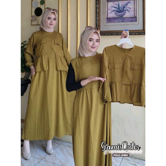 GAMIS OUTER POLOLINEN / GAMIS OUTER / MIDI OUTER / GAMIS MIDI OUTER / GAMIS WANITA REMAJA / GAMIS M