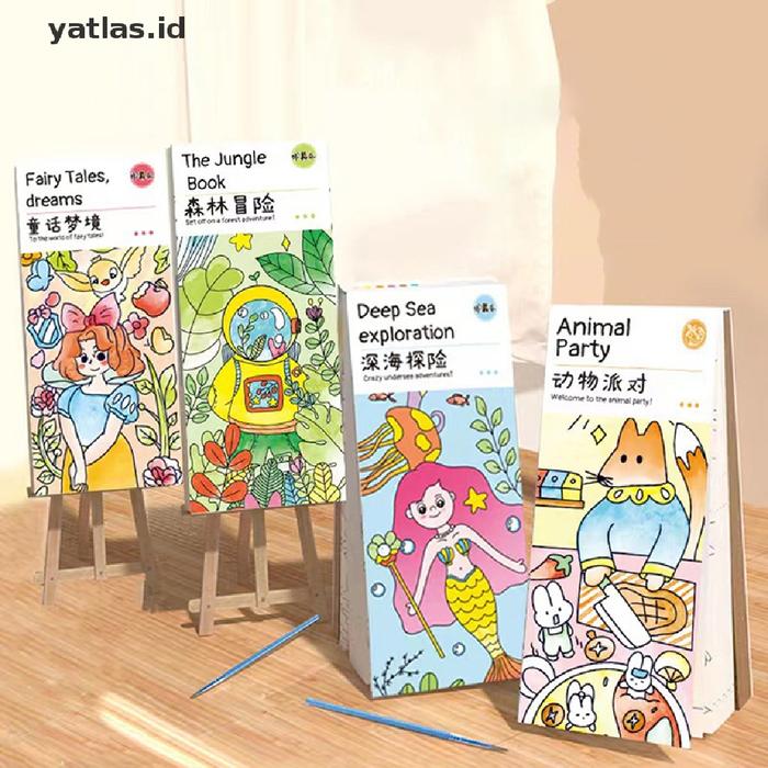 [yatlas] 1set Buku Mewarnai Kertas Cat Air Dilengkapi Dengan Cat Alat